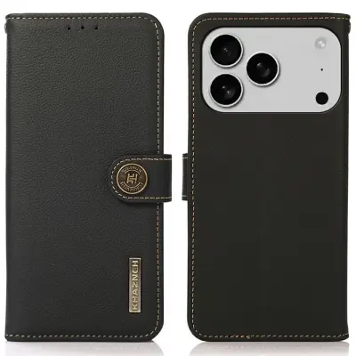 Khazneh iPhone 17 Pro Max Plånboksfodral Äkta Läder Rfid