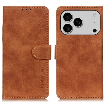 Khazneh iPhone 17 Pro Max Plånboksfodral Retro Texture - Brun