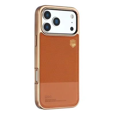 KIGC iPhone 17 Pro Max Mobilskal Electroplating PC + TPU + PU - Guld (Titan Guld)