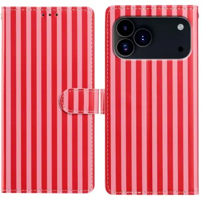 Trolsk Randigt Plånboksfodral (iPhone 17 Pro Max/18 Pro Max) - Röd/rosa