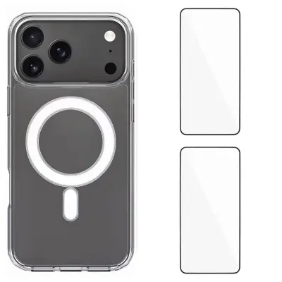 WANLONFENG iPhone 17 Pro Max Mobilskal MagSafe + [2-Pack] Härdat glas