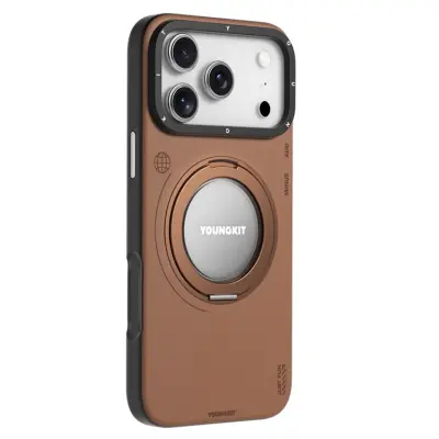 YOUNGKIT Mobilskal till iPhone 17 Pro Max Rotating Kickstand - Brun