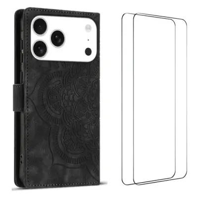 [2Pcs] WANLONFENG iPhone 17 Pro Konstläder Plånboksfodral MTL Series