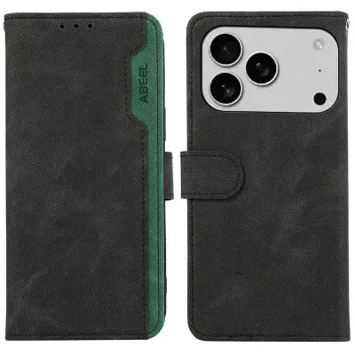 ABEEL iPhone 17 Pro Plånboksfodral i Splicing Konstläder Svart