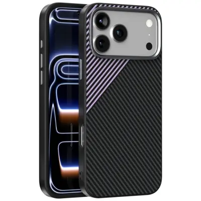 ABEEL iPhone 17 Pro Mobilskal MagSafe Carbon Fiber Texture (Svart/Lila)