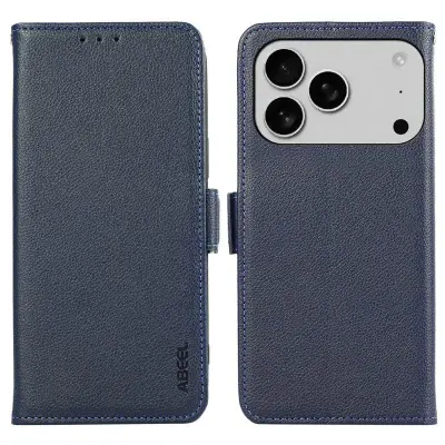 ABEEL iPhone 17 Pro Mobilskal KonstLäder RFID-Skydd Blå
