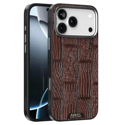 ABEEL iPhone 17 Pro Mobilskal MagSafe Kompatibel Äkta Läder Brun