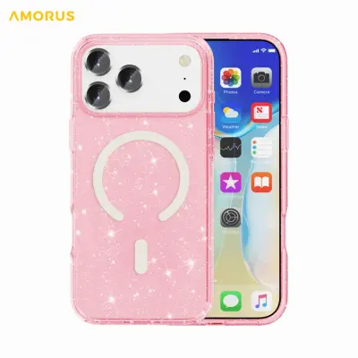 AMORUS iPhone 17 Pro Mobilskal Magsafe Glitter Powder PC + TPU - Rosa (Rosa)
