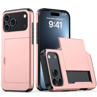 AMORUS iPhone 17 Pro Mobilskal Med Glidande Korthållare - Roséguld
