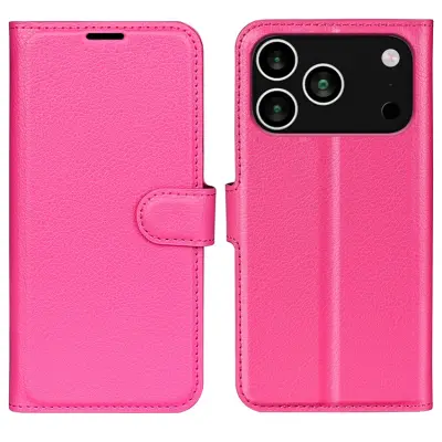 AMORUS iPhone 17 Pro Konstläder Plånboksfodral Flipstativ Litchi - Rosa