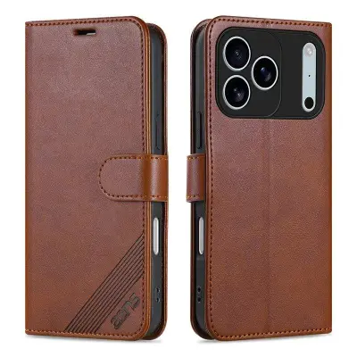 AZNS iPhone 17 Pro Plånboksfodral Anti-Scratch Konstläder - Brun