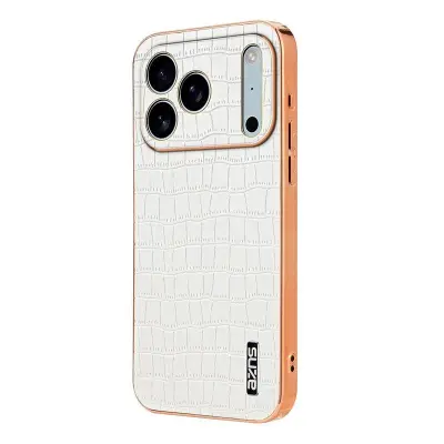 AZNS iPhone 17 Pro Fodral Electroplating KonstLäder - Vit