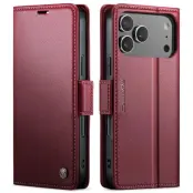 CASEME 023 iPhone 17 Pro Plånboksfodral RFID-Skydd Konstläder Röd
