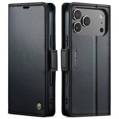 CASEME 023 iPhone 17 Pro Mobilskal RFID-Skydd Konstläder Svart