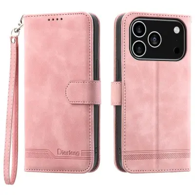 DIERFENG DF-03 Plånboksfodral för iPhone 17 Pro Konstläder - Rosa