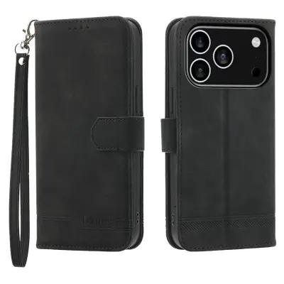 DIERFENG DF-03 Plånboksfodral för iPhone 17 Pro - Konstläder - Svart