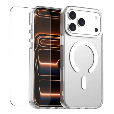 ENKAY iPhone 17 Pro Mobilskal MagSafe med 9H Härdat Glas - Vit