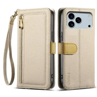 ESEBLE E11 för iPhone 17 Pro Plånboksfodral Konstläder - Khaki