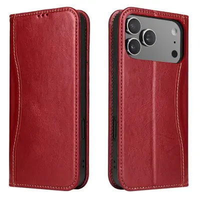 FIERRE SHANN för iPhone 17 Pro Plånboksfodral Äkta läder - Röd