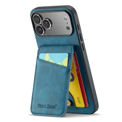 FIERRE SHANN iPhone 17 Pro Fodral Card Holder KonstLäder - Blå