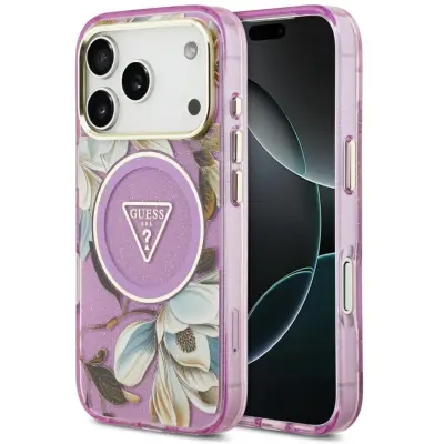 Guess IML Glitter Flowers MagSafe Case (iPhone 17 Pro/18 Pro)