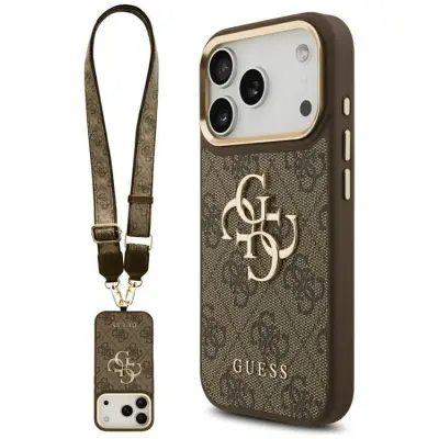 Guess iPhone 17 Pro Mobilskal 4G Big Classic Logo Big Strap Metal - Brun