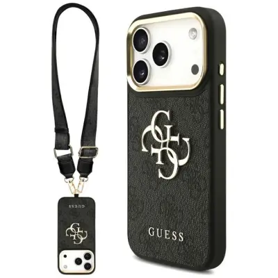 Guess iPhone 17 Pro Mobilskal 4G Big Classic Logo Big Strap Metal - Svart