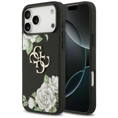 Guess iPhone 17 Pro Mobilskal Grained Roses - Svart