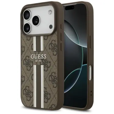 Guess iPhone 17 Pro Mobilskal MagSafe 4G Printed Stripes - Brun
