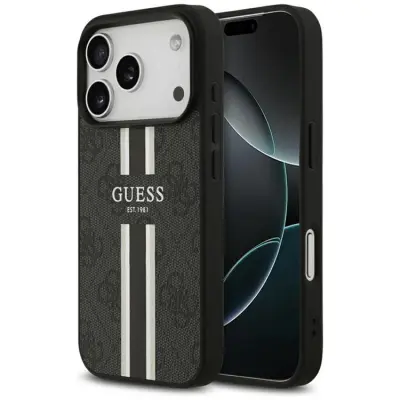 Guess iPhone 17 Pro Mobilskal MagSafe 4G Printed Stripes - Svart