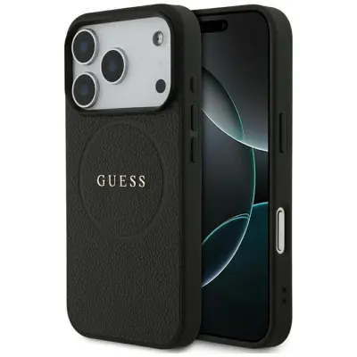 Guess iPhone 17 Pro Mobilskal MagSafe Grained Ring - Svart