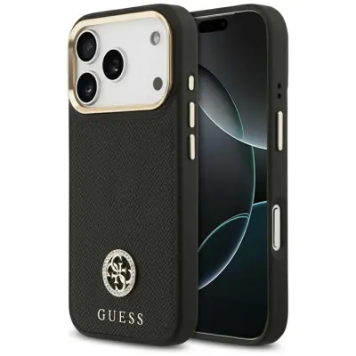 Guess iPhone 17 Pro Mobilskal Magsafe Grained Strass Logo - Svart