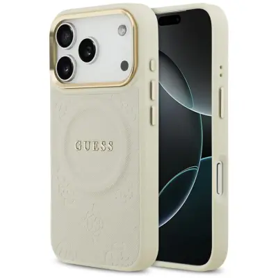 Guess iPhone 17 Pro Mobilskal Magsafe Peony Hot Stamp - Beige