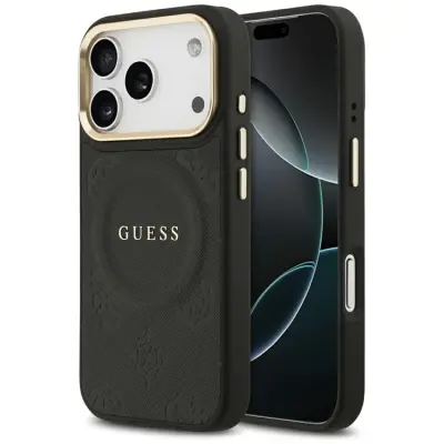 Guess iPhone 17 Pro Mobilskal Magsafe Peony Hot Stamp - Svart