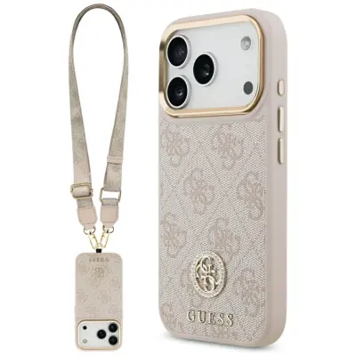Guess iPhone 17 Pro Mobilskal Magsafe Strass Logo Crossbody - Rosa