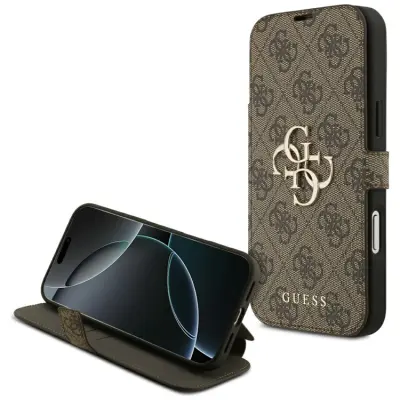 Guess iPhone 17 Pro Plånboksfodral Metal Logo - Brun