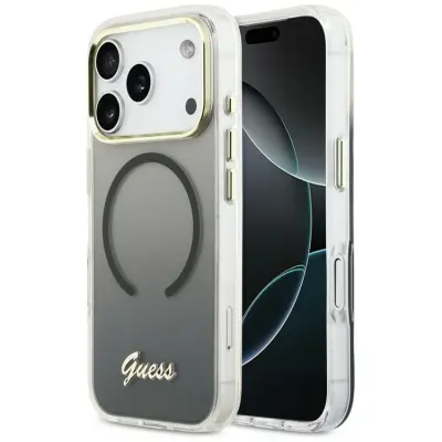 Guess Mobilskal För iPhone 17 Pro MagSafe IML Gradient Script Metal - Svart