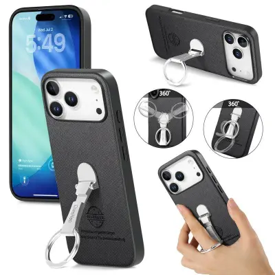 D.G Ming iPhone 17 Pro Fodral Fällbart Ställ Twill Konstläder - Svart