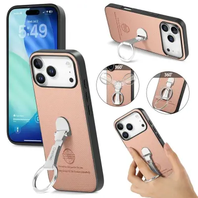 D.G Ming iPhone 17 Pro Fodral Kickstand KonstLäder - Rosa