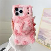Mobilskal till iPhone 17 Pro 3D Heart Plush TPU Winter Warm - Rosa