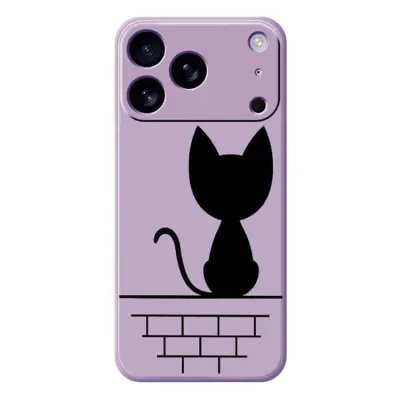 iPhone 17 Pro Mobilskal Black Cat on the Wall - Lila