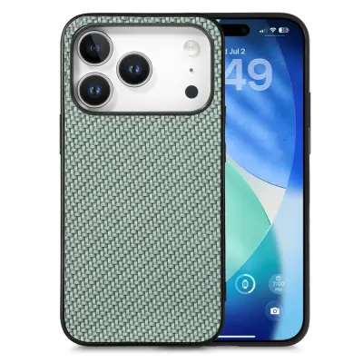 iPhone 17 Pro Mobilskal Carbon Fiber PU Läder - Grön