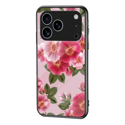 iPhone 17 Pro Mobilskal Floral Pattern TPU + Härdat Glas - Rosa