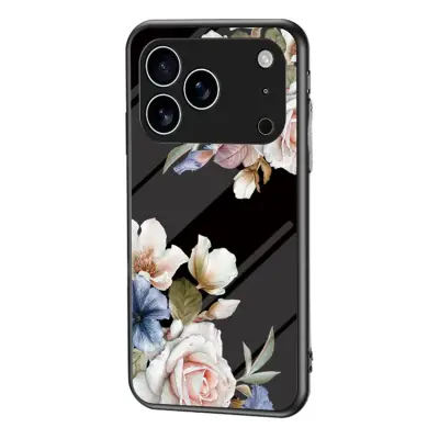 iPhone 17 Pro Mobilskal Floral Pattern TPU + Härdat Glas - Svart