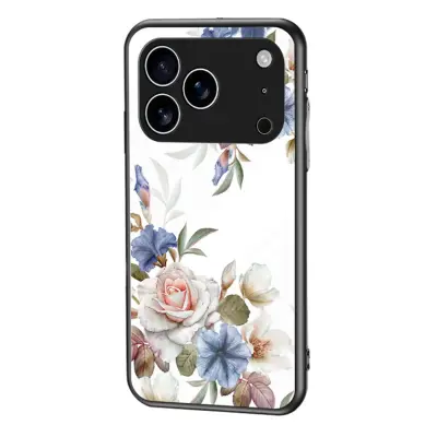 iPhone 17 Pro Mobilskal Floral Pattern TPU + Härdat Glas - Vit