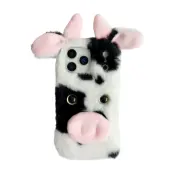 iPhone 17 Pro Mobilskal Fluffy Cute Cow Plush TPU - Svart