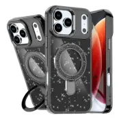 iPhone 17 Pro Mobilskal Glitter Design TPU + PC Kickstand - Svart