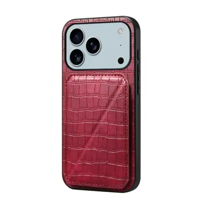 iPhone 17 Pro Mobilskal Korthållare Crocodile Textured - Rosa