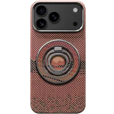 iPhone 17 Pro Mobilskal MagSafe Kevlar Metal Ring - Sun Röd