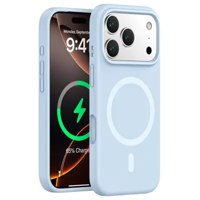 iPhone 17 Pro Mobilskal Magsafe Liquid Silicone - Baby Blå